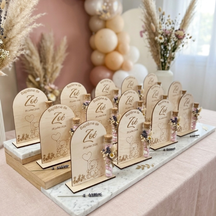 Présentation de quelques décorations arrondies pour un baptême