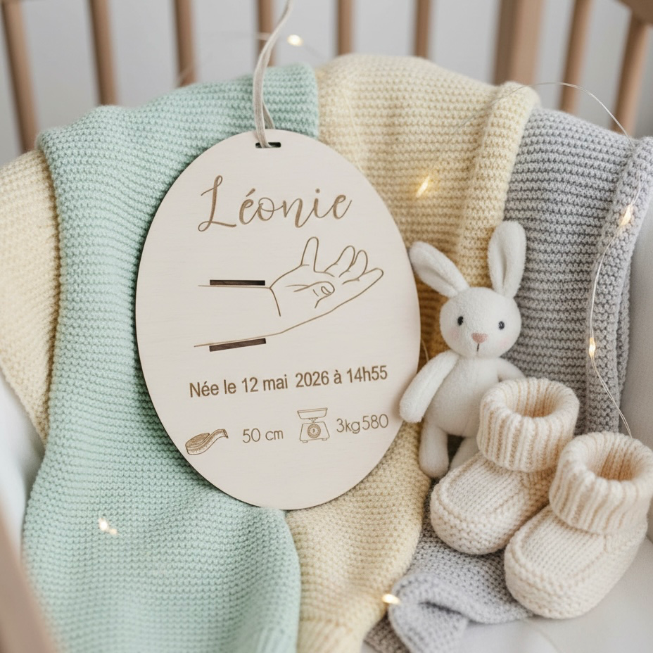 Plaque souvenir de naissance personnalisée – Bracelet de maternité (Ronde)