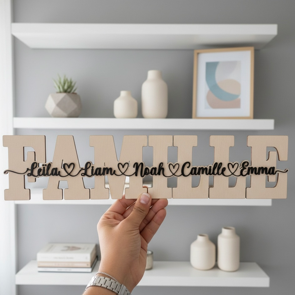 Plaque personnalisée – Mot symbolique & prénoms (Papa)